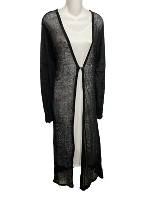 Cárdigan Suéter Blanqueado XL Largo Negro Tejido Volantes Lino LINO Granero Venta Marca Foto 1 de 4