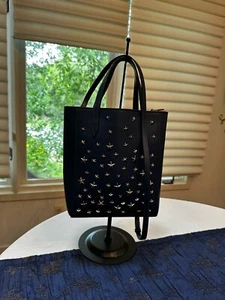 Jimmy Choo Navy Blue Leather Tote Bag Small Navy Blue with Crossbody Strap - Picture 1 of 12
