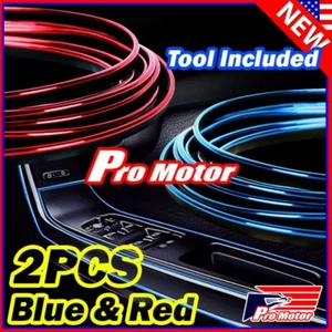2 pack Chrome Red Blue Car Interior Door Gap Edge Line Insert Molding Trim Strip - Picture 1 of 7