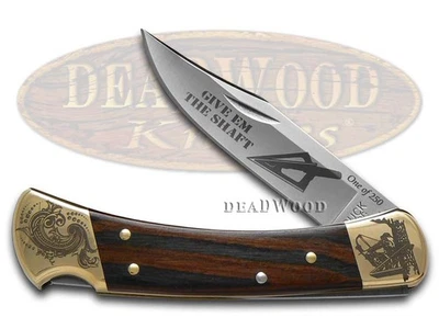 Buck 110 Folding Hunter Knife Give 'Em The Shaft Ebony Wood 1/250 Stainless - Image 1 of 4