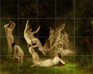 Bouguereau Das Nymphaeum Fliese Wandbild. 30B x 24H (20) 6x6 getrommelte Marmorfliesen - Bild 1 von 1