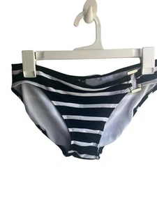 Lauren Ralph Lauren Black and White Striped Ring-Front Hipster Bikini Bottom 4 - Picture 1 of 5
