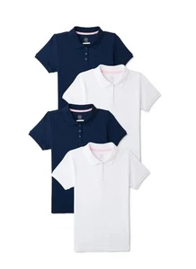 Wonder Nation Girls Sz S School Uniform Short Sleeve Polo Shirt 4-Pack Navy/Pink - Picture 1 of 3