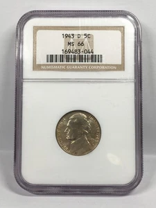 1943-D JEFFERSON WARTIME SILVER NICKEL NGC MS66 7GA25 - Picture 1 of 4
