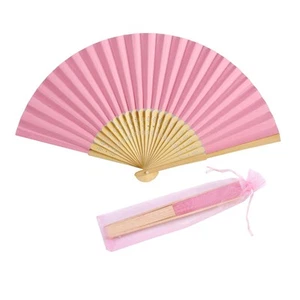 50pcs Paper Hand Fan with Organza Bags Bamboo Handheld Folding Fan DIY Decora... - Picture 1 of 6