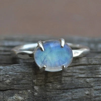 Anello con pietra di luna arcobaleno bianca in argento sterling 925... - Immagine 1 di 4