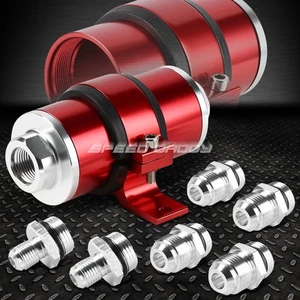 AN6/AN8/AN10 RED 30 MICRON BILLET ALUMINUM INLINE FUEL/GAS/PETROL FILTER+BRACKET - Picture 1 of 4