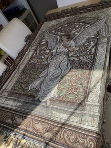 Telar Jacquard Ángel en Ventana Tapiz Manta Reversible Flecos Tejido 62”x 45” - Imagen 1 de 9