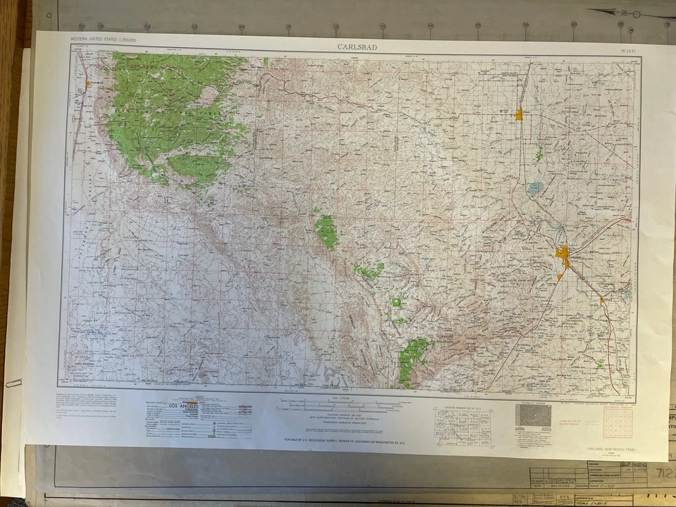 Vintage USGS Carlsbad New Mexico Texas 1954 1962 1963 Topographic Map  1:250000 - Image 1 of 1