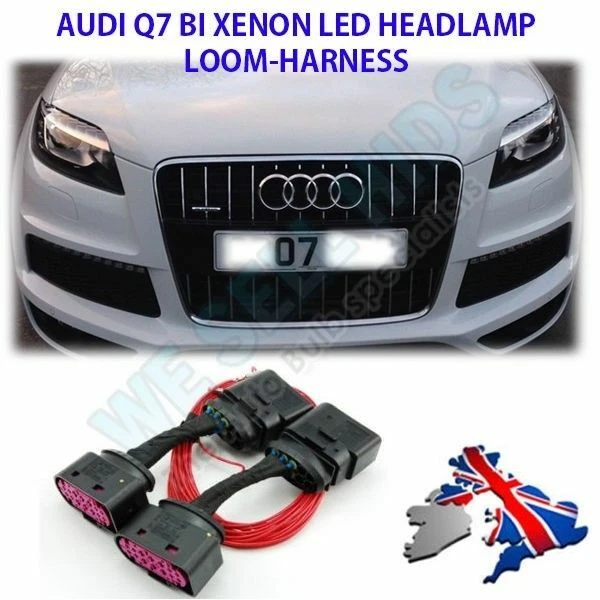 2x Audi Q7 Halogen to Bi Xenon HID Headlight Adapter DRL Wiring Loom Harness - Image 1 of 1