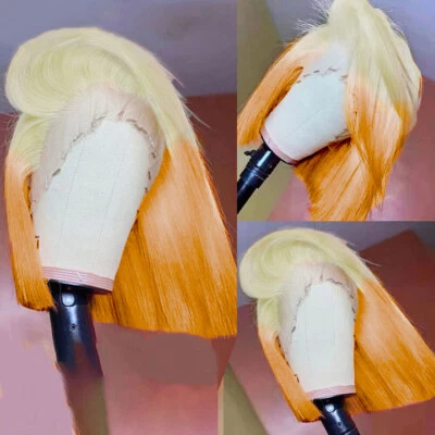 Peluca corta recta bob frontal de encaje rubia ombre naranja pelucas sintéticas disfraces EE. UU. Foto 1 de 4