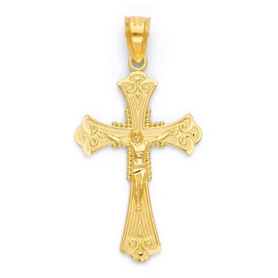 Solid Gold Cross Pendant in 10 or 14k, Crucifix Pendant Religious Jewelry - Image 1 of 4