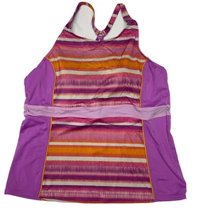 Lands End Womens Plus Size Tankini Swim Top Racerback Magenta Pink Orange 18 DD - Picture 1 of 5