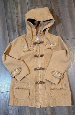 VTG Gymboree Girls Size 5 Coat Tan Corduroy Embroidered Hooded Toggle Buttons  - Image 1 of 4