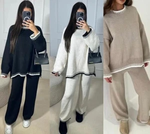 H.O.S Women's Casual Loungewear Rib Knit Wide Leg Co-Ord Set Comfort Stitch Set - Picture 1 of 17