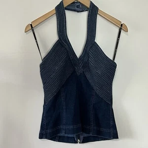 VTG NWT J. Harris Tadashi Denim Halter Top Size 10 Y2K Cowgirl Festival Club - Picture 1 of 18