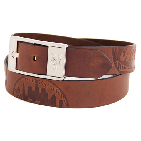 Men's Brown New York Mets Brandish Leather Belt Cover