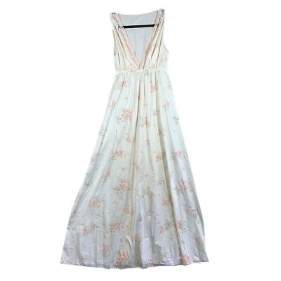 VTG Womens Long Maxi Nightgown Floral Lace Plunge Fairy Sexy Coquette S/M - Image 1 of 4
