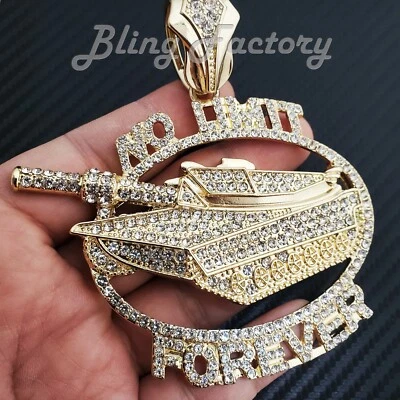 Colgante Hip Hop Chapado en Oro Helado Plateado SIN LÍMITE FOREVER Tanque Jumbo Bling Dije  Foto 1 de 2
