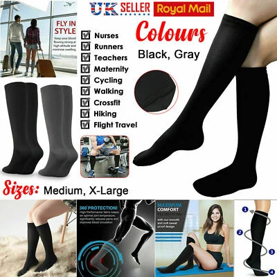 COMPRESSION FLIGHT SOCKS UNISEX MIRACLE TRAVEL ANTI SWELLING FATIGUE DVT SUPPORT - Image 1 of 4