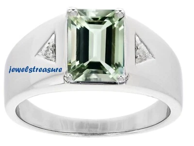 Натуральный зеленый аметист и CZ драгоценные камни с 925 пробы мужское кольцо #444 - Изображение 1 из 4