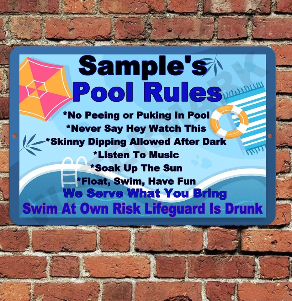 Custom Pool Rules Sign Funny Metal Aluminum 8"x12" Personalized Name Summer - Image 1 of 1
