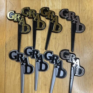 8 GRAD Cupcake Picks, Cupcake Decor 3 Gold/Black, 3Black/Gray, 2 Silver/Black - Picture 1 of 6