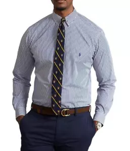 Camisa de popelín elástica a rayas grandes y altas para hombre Polo Ralph Lauren para hombre azul marino talla 3LT - Imagen 1 de 1