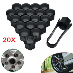 20Pcs 17mm Black Gloss Plastic Wheel Nut Bolt Covers Caps Universal For Any Car - Picture 1 of 6