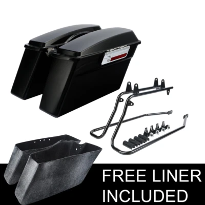 Matt Black Saddlebags & Conversion Brackets For Harley Davidson Softail 84-17 US - Image 1 of 4