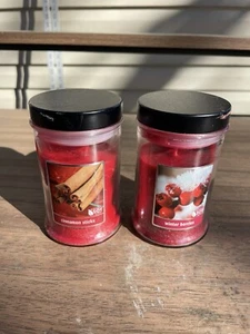 Scented Christmas Candles 2 Ct. Cinnamon Sticks Winter Berries Natural Soy Blend - Picture 1 of 5
