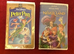 Lot Vintage Disney Peter Pan (Masterpiece) & Sequel Return to Neverland VHS Clam - Bild 1 von 6