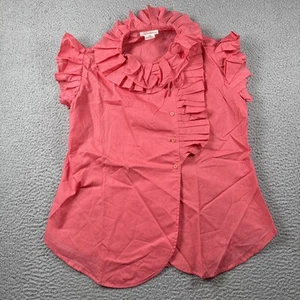 Vintage Gitano Top Womens L Ruffle Frilly Tie Neck Button Up Blouse Y2K Retro - Picture 1 of 12