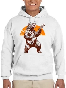 Guitar Jam Grizzly Bear Tee Hoodie Men's White - Picture 1 of 5