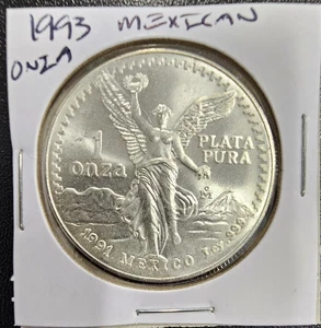 1993 MEXICO 1 ONZA SILVER COIN PURA PLATA- UNC - Picture 1 of 2