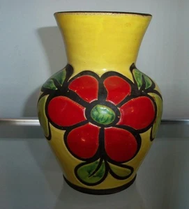 Italian Pottery Vase Flower Decoration 6.75" Yellow Red Green Italy - Picture 1 of 5