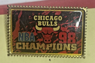 VTG 1998 Wincraft Chicago Bulls 98 NBA Champions Stamp Hat Lapel Pin  - Image 1 of 2