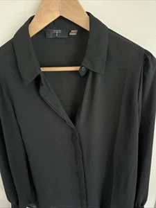 Tahari T Black Long Sleeve Blouse Women's Size Medium Button Front Career Work - Picture 1 of 9
