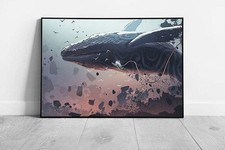 Astronaut Floating Near Fantasy Space Whale Exploding From Rock Magic