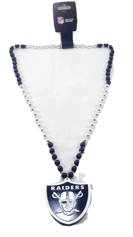 NFL Las Vegas Raiders Mardi Gras Beads With Medallion Necklace Cover