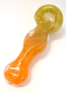 Glas Handpfeife Rauchtabak 5" links Carb orange/grüne Fritte - Bild 1 von 2