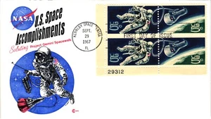 #1331-1332 1331a Space Twins / Gemini - PLATE BLOCK OF 4 - COVER CRAFT CACHET - Picture 1 of 1