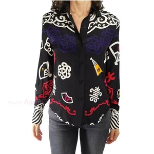 $255 LINDA ALLARD ELLEN TRACY 4 6 Silk Blouse Bold Print Asian Symbols Vintage - Picture 1 of 9
