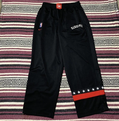 Sz L- Vintage Nike Philadelphia 76ers warm-up pants mens black - heavyweight!! Cover