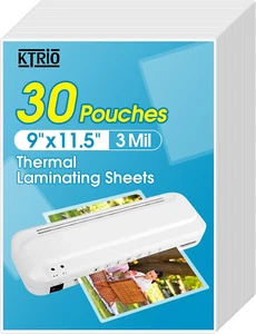 Laminating Sheets, Holds 8.5 X 11 Inch Sheets 30 Pack, 3 Mil Thermal Laminating - Picture 1 of 12