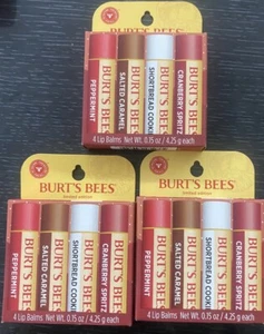 Burts Bees Ltd Ed 4pk Peppermint Salted Caramel Shortbread & Cranberry 3 PACKS - Picture 1 of 2
