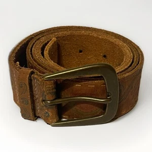 Vintage Brown Distressed 2XL Tooled Rose Embossed Rustic Western Leather Belt - Picture 1 of 5