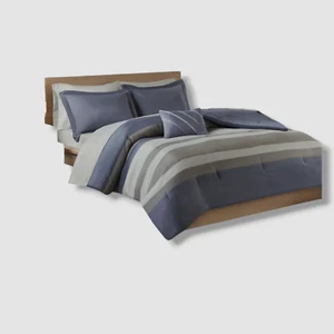 Intelligent Design Blue & Grey Printed Comforter & Full Sheet Set - Picture 1 of 8