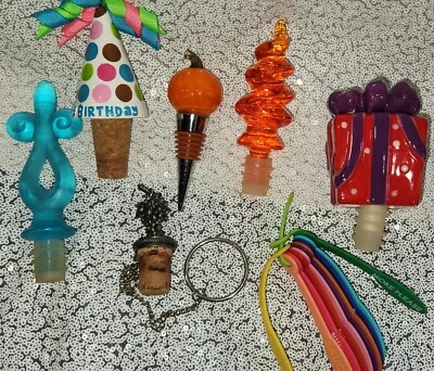 LOTE de tapón de vino de peltre de uvas con cadena y anillo calabaza de vidrio soplado a mano Birthda Foto 1 de 4