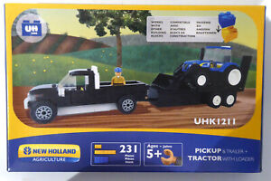 UNIVERSAL HOBBIES KIDS, FORD NEW HOLLAND PICKUP & TRAILER, TRACTOR WITH LOADER